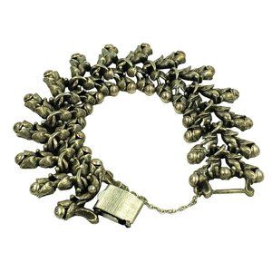 Tortolani Link Bracelet Pewter Ornate Rose Bud Signed Vintage